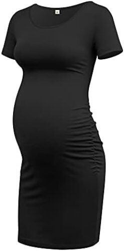 GLAMIX Women’s Maternity Dress Pregnancy Fitted Ruched Casual Dress Mama Bodycon Clothes
