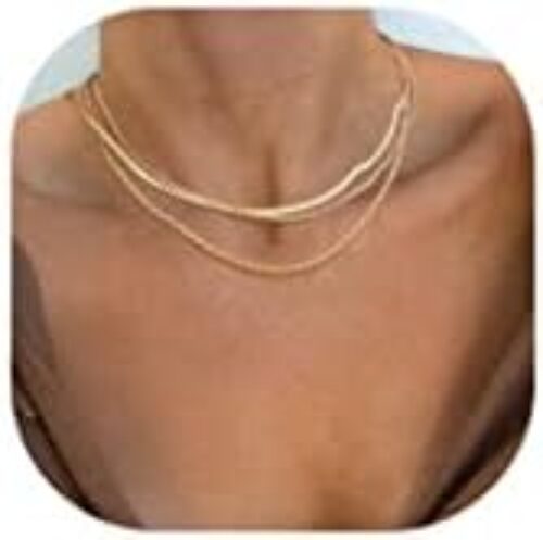 Freekiss Herringbone Necklace for Women,Dainty Gold Necklace,14k Gold Plated Snake,Gold Chain Choker Necklaces,Simple Gold Layered Necklaces,Gold Jewelry Gift for Women