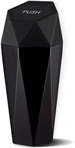 JUSTTOP Car Trash Can with Lid, Diamond Design Small Automatic Portable Trash Can, Easy to Clean, Used in Car Home Office (Black)