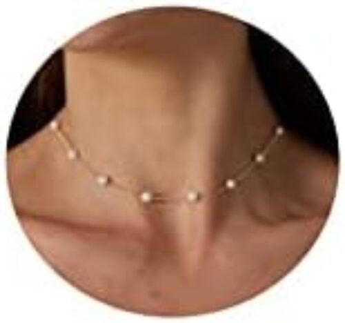Tasiso Dainty Pearl Necklace for Women Tiny Pearl Pendant Necklaces Half Pearl Paperclip Toggle Necklace Barque Pearl Pendant Necklaces Pearl Chain Choker Necklace Simple Bridesmaid Jewelry Gifts