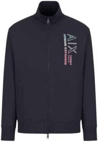 A|X ARMANI EXCHANGE Men’s Organic Cotton French Terry Seasonal Summer Beats Turtleneck Zip-up Sweatshirt