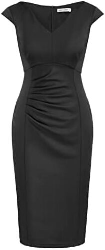 GRACE KARIN Women Ruched Bodycon Dress Cap Sleeve V-Neck Knee Length Work Dress