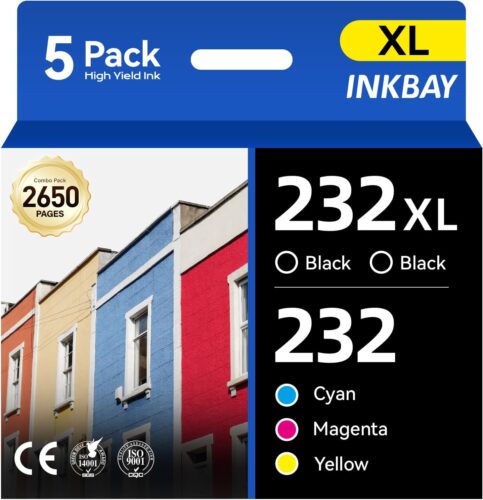 232XL Ink Cartridge High Capacity Combo 5 Pack Replacement for Epson 232XL 232 T232 T232XL Ink Compatible with Workforce WF-2930 WF-2950 Expression XP-4200 XP-4205 Printer Black Color Cyan Magenta