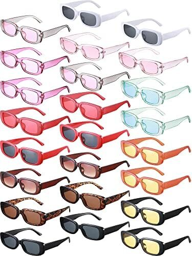 24 Pairs Rectangle Sunglasses y2k Sunglasses Small Square Sunglasse Retro Sunglasses for Women Men Neon Sunglasses Vintage Rectangular Narrow Sun Glasses Y2k Eyewear, 12 Styles