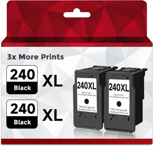 240 Black Compatible Ink Cartridge Replacement for Canon 240 240XL PG240 XL Ink Cartridges Fit for for MG3600 MG3620 TS5120 TS5100 MG3220 MG3520 MG2120 MX452 MX512 MX532 (Black, 2-Pack)