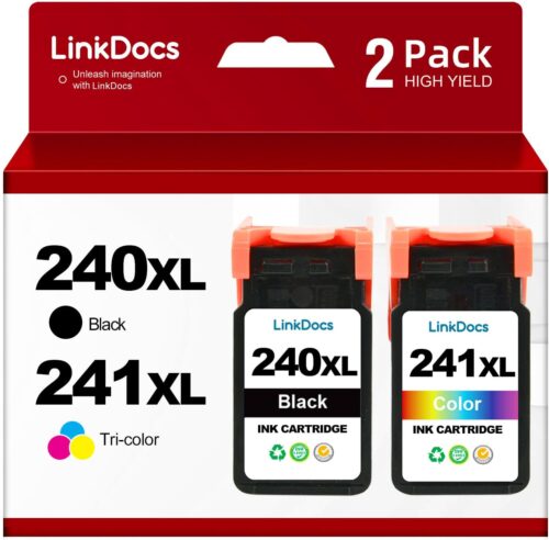 240XL 241XL Remanufactured Ink Cartridges Replacement for Canon PG-240XL CL-241XL 240 XXL 241 XL Work for MG3620 MG3600 MG3220 MG3222 MG2120 TS5120 MX472 Printer (2 Pack, Black & Tri-Color)