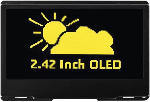2.42inch OLED Display Module – 128×64 Resolution, SPI/I2C Communication, Compatible with Raspberry Pi, Arduino, SSD1309 Driver Chip with Metal Case (Yellow)