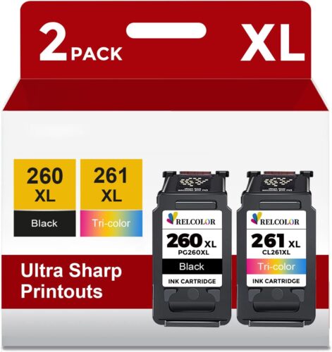 260XL 261XL CL-261 PG-260 XL Black Color Compatible Ink Cartridge Replacement for Canon PG260 CL261 XL(BK Tricolor Combo, 2-Pack) for TR7020 TR7020a TR7022 TS6420 TS6400 TS5300 TS5320 TS6420a Printer