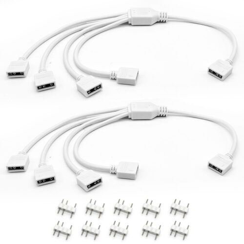 2PCS White ARGB Spliter Cables, 5V 3-Pin Addressable RGB 1-to-4 Y Spliter Cables, for Computer Chassis, 1 to 4 ARGB Cables, 1-to-4 ARGB Extension Cables, 11.8 Inches