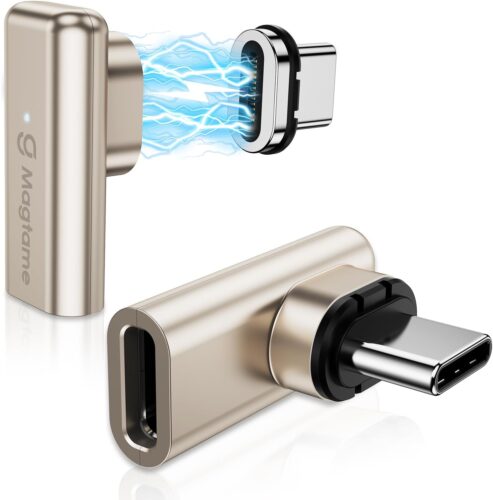 2Pack 240W Magnetic Right Angle USB C Male to USB C Female Adapter 90 Degree, Type C Adapter Extender, 40Gbps 4K Video for USB 4 Steam Deck, ROG Ally, Switch, PC, Tablet, iPhone 15