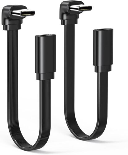 2Pack 90 degree TYPE-C Extension Cable Flat 8inch/20CM Short, Soft Right angle USB C to USB C Cable Fast Charging 66W（Not compatible with 100W-240W cables）For Cars, Tablets and Android Mobile phones