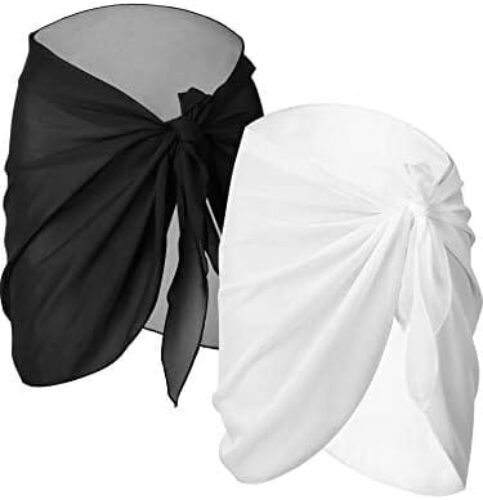 Chuangdi 2 Pieces Sarong Coverups for Women Bathing Suit Wrap Swimsuit Skirt Beach Bikini Cover Up Swimwear Chiffon