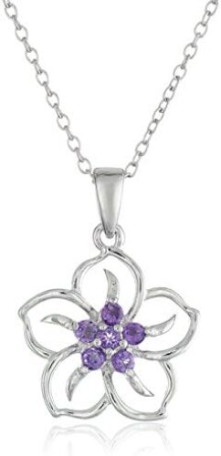 Amazon Collection Genuine or Created Gemstone Birthstone Flower Pendant Necklace with Chain in Sterling Silver, 18″