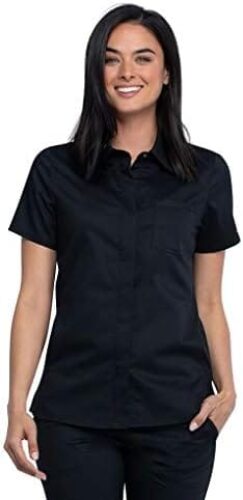 Cherokee Women Scrubs Top Workwear Revolution Hidden Snap Front Collar WW669
