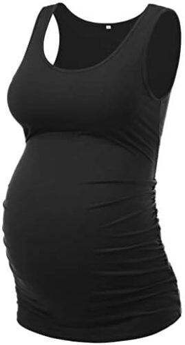 Peauty “Long Enough to Cover Hip Maternity Side Ruch Tank Tops/Basic Maternity Tops for Summer Casual Wear (S-3XL)