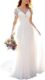 Clothfun Women’s Lace Mermaid Beach Wedding Dresses for Bride 2023 with Sleeves Bridal Gowns Long