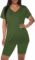 AGSEEM 2 Piece Outfits For Women V Neck T-Shirt Tops And Biker Shorts Sets Tracksuit
