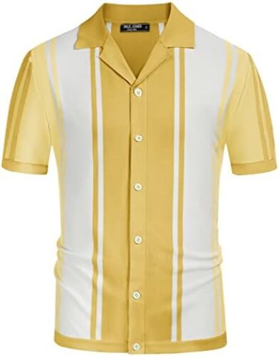 PJ PAUL JONES Men’s Stripe Button Down Knit Polo Shirts Short Sleeve Vintage Cardigans