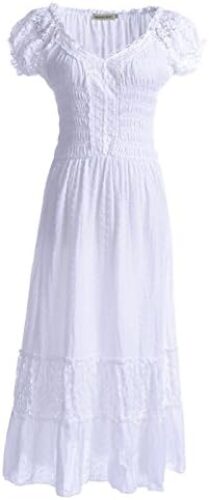 Anna-Kaci Renaissance Peasant Maiden Boho Inspired Cap Sleeve Lace Trim Dress