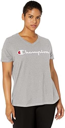 Champion Women’s Plus Jersey V-Neck Tee, Script Logo