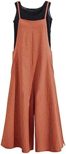 YESNO Women Casual Loose Long Bib Pants Wide Leg Jumpsuits Baggy Cotton Rompers Overalls with Pockets PZZ