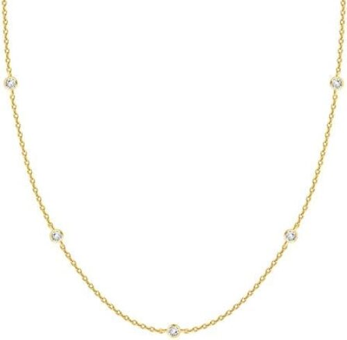 PAVOI 14K Gold Plated Station Necklace | Simulated Diamond BTY Necklace | Womens CZ Chain Necklace | Layering Necklaces