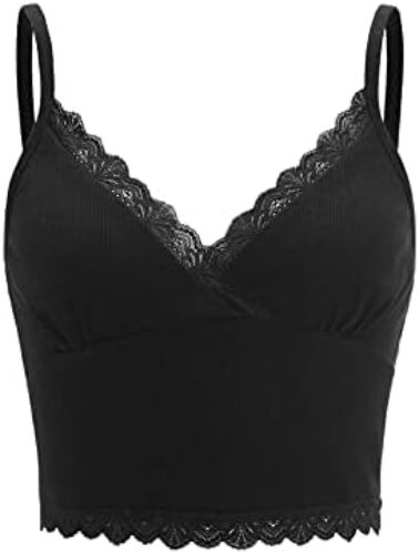 MakeMeChic Women’s Y2K Lace Trim V Neck Sleeveless Cami Crop Top Camisole