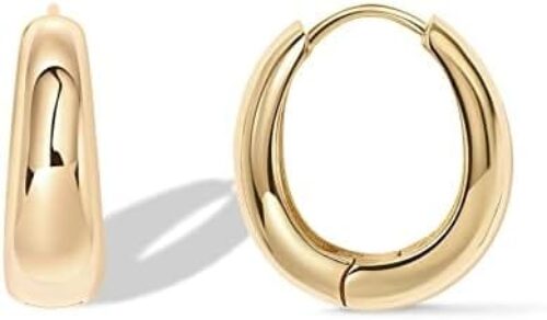 PAVOI 14K Gold Plated Sterling Silver Post Small Chunky Hoops Earrings | Thick Lightweight Gold Hoop Earrings for Women