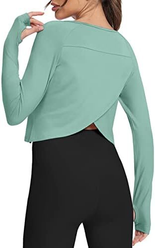 Bestisun Long Sleeve Cropped Tops Athletic Workout Athletic Yoga Gym Crop Tops for Women