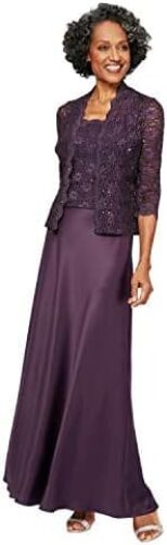 Alex Evenings Women’s Two Piece Dress with Lace Jacket (Petite and Regular Sizes)