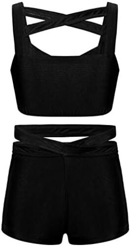 YEAHDOR Kids Girls Two Piece Set Ballet Jazz Dance Costume Gymnastic Outfit Crop Top with Shorts Pantskirt Dancewear