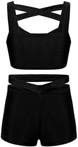 YEAHDOR Kids Girls Two Piece Set Ballet Jazz Dance Costume Gymnastic Outfit Crop Top with Shorts Pantskirt Dancewear