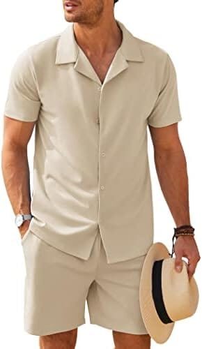 COOFANDY Mens Two Piece Outfits Sets Casual Button Down Short Sleeve Shirt and Shorts