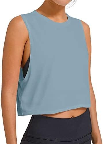 LASLULU Crop Tops Workout Tops Loose Sleeveless Cropped Muscle Tank Open Back Shirts Gym Exercise Clothes for Women