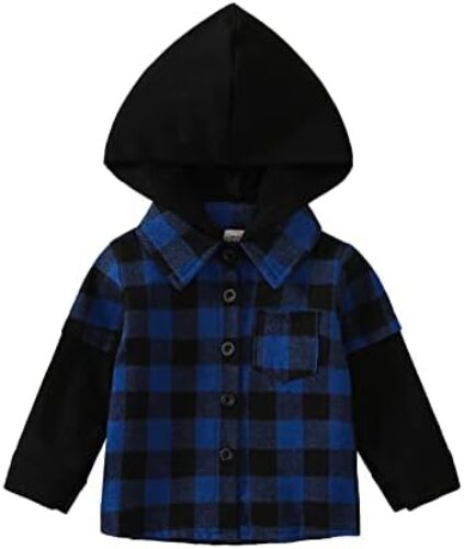 Newborn Boy Girl Buffalo Plaid Flannel Shirt Hoodie Toddler Button Down Top Jacket Outwear Fall Winter Clothes