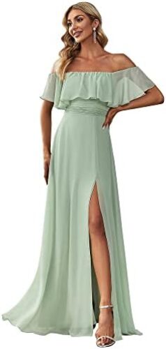 Ever-Pretty Womens Off The Shoulder Ruffle Party Dresses Side Split Beach Maxi Dress 00968