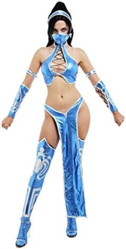 miccostumes Womens Game Fighting Cosplay Costume Outfit with Wristbands Arm Accessories Stockings Face Cover