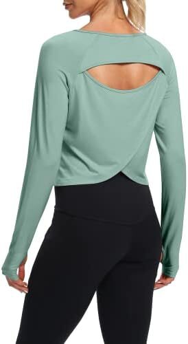 Bestisun Cute Long Sleeve Workout Running Shirts Athletic Yoga Gym Crop Tops for Women