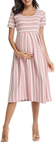 BBHoping Women’s Casual Striped Maternity Dress Short&3/4 Sleeve Knee Length Pregnancy Clothes for Baby Shower