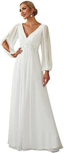 Ever-Pretty Women’s Elegant V-Neck Long Sleeve A-line Chiffon Floor Length Mother of The Bride Dress 0461-USA