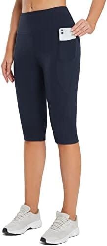 BALEAF Women’s Knee Length Capri Leggings with Pockets for Casual Summer Yoga Workout Exercise
