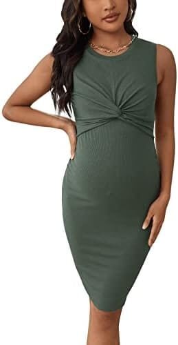 Verdusa Women’s Maternity Twist Front Sleeveless Bodycon Tank Pencil Dress