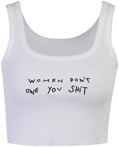 SansoiSan Women’s Letter Embroidery Camisole Sleeveless Square Neck Knitted Slim Cropped Tank Top