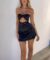 Women Y2k Lace Trim Mini Dress Sexy Spaghetti Strap Backless Short Dress Low Cut Bodycon Sundress Streetwear