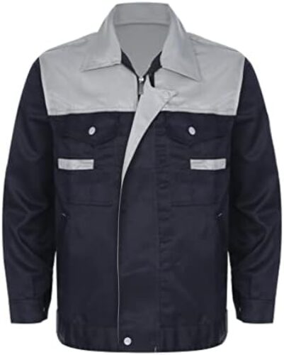 JanJean Women Men Unisex Long Sleeve Work Coat Pocket Shirts Workshop Auto Mechanic Uniform Workwear