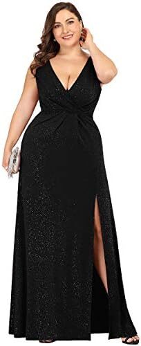 Ever-Pretty Plus Women’s V-Neck Glitter Dress Side Split Plus Size Evening Dress 07505