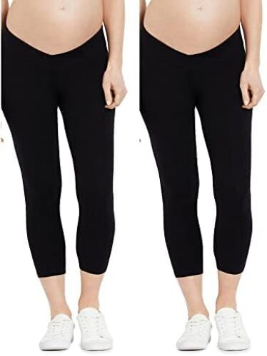 Motherhood Maternity Women’s 2 Pack Under The Belly Cotton/Spandex Stretch Pregnancy Leggings Full & Crop Length S-XL