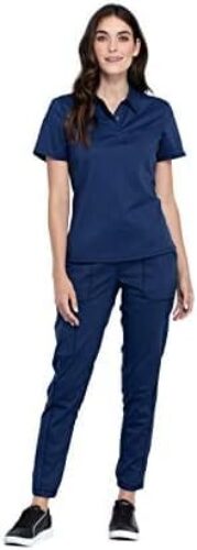 Cherokee Women Scrubs Top Workwear Revolution Tuckable Snap Front Polo WW698
