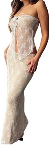 Women 2 Piece Skirt Set Sleeveless Hollow Crop Tops Bodycon Wrap Maxi Skirt Outfits Y2k Summer Party Club Streetwear