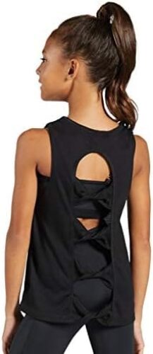 Balera Tank Top Girls Top for Dance Scoop Neck and Cutout Back with Twisted Bow Details